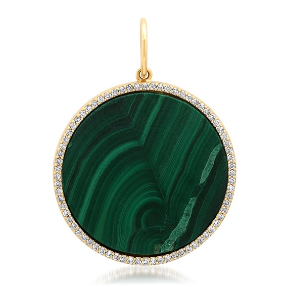 Curated by AB Malachite Coin Charm with Diamond Frame - Picture 3 of 7